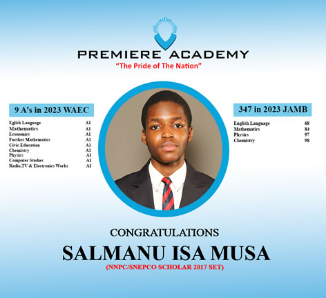 Celebrating Excellence: Isa Musa Salmanu of Premiere Academy scores 9As in WAEC and 347 in JAMB, 2023